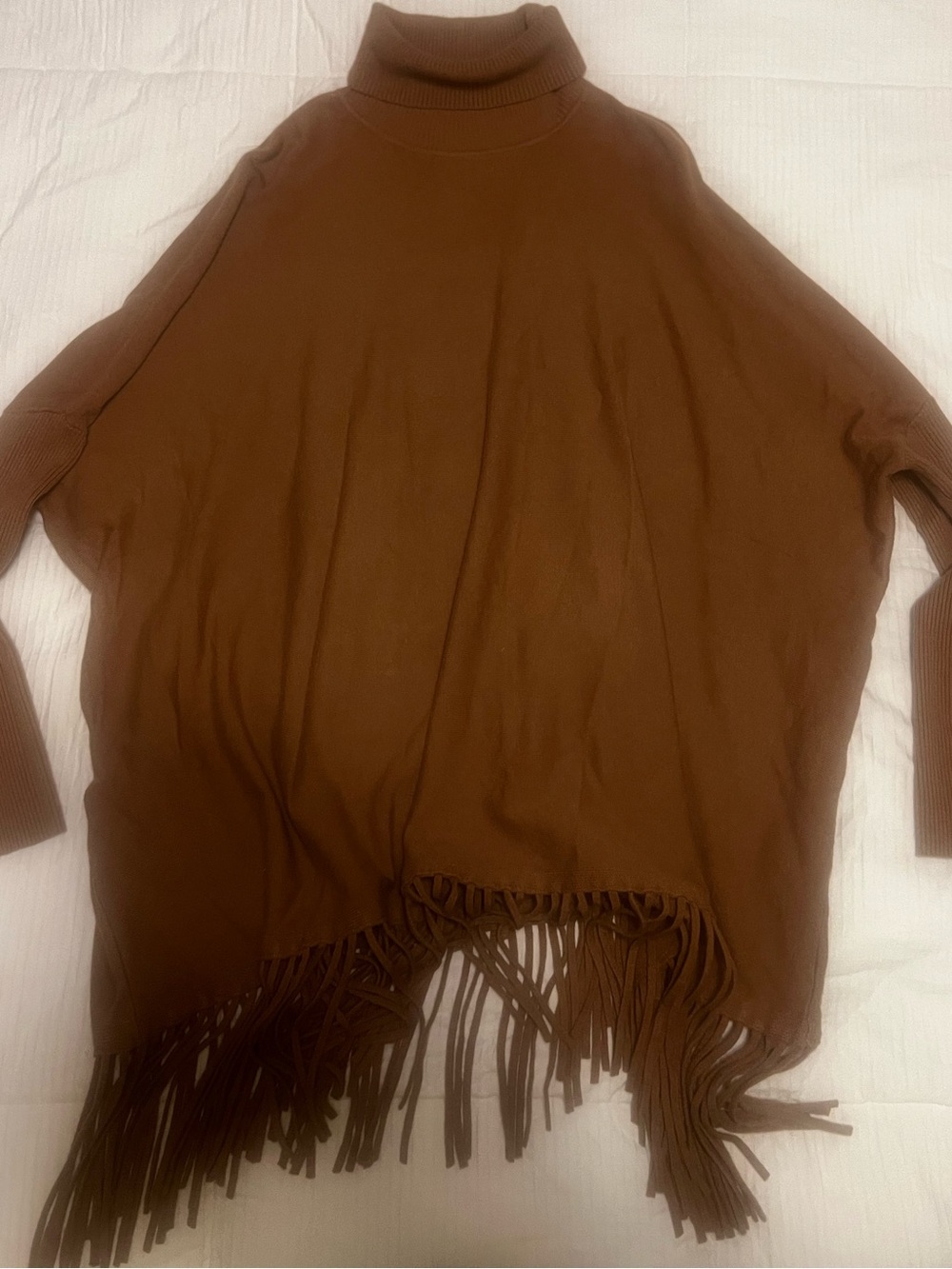 Cyrus Carmel Brown Fringe Turtleneck Sweater